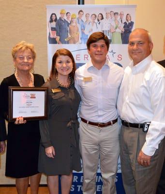 "Family-Owned Business of the Year" (2014 & 2015) From left to right: Ann Popejoy, Lacey Morgan, Colby Huffman, Greg Huffman