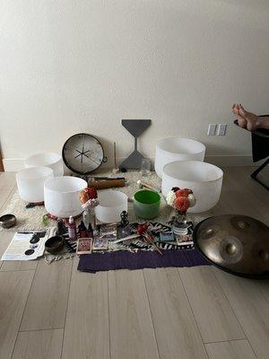 monthly singing bowl set up