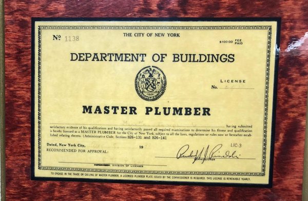 We are proud to have a "Masters Plumbing License"