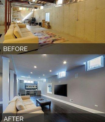 Finished Basement Before and After