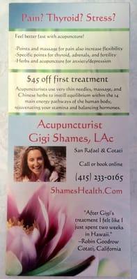 $45 off acupuncture or acupressure