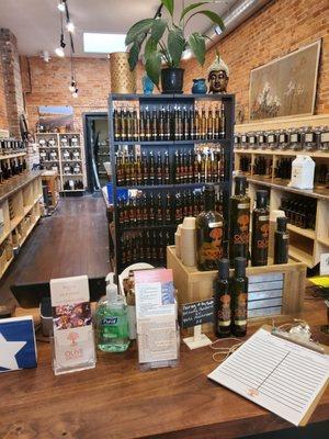 Large selection of teas and olive oils