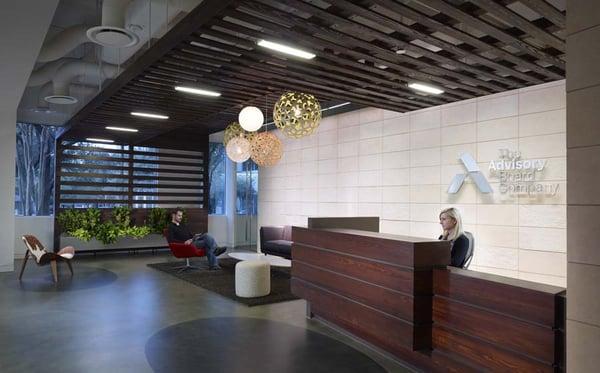 Reception area with reclaimed wood