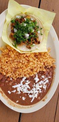 1 pastor taco w/rice and beans... SO GOOD!