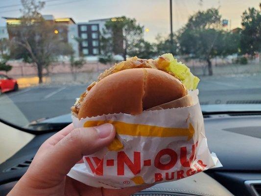 Cheeseburger with grilled onions