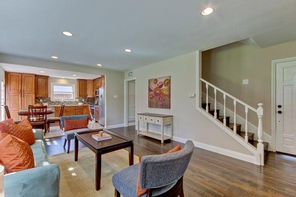 Edgecomb, Covina. Removing the half wall between the Living Room and Kitchen opened up the living space