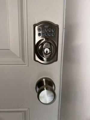 keypad deadbolt and passage knob installed for beach house.