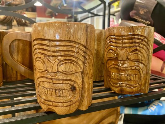 Wooden tiki mugs