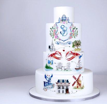 Custom hand-painted with love wedding cake