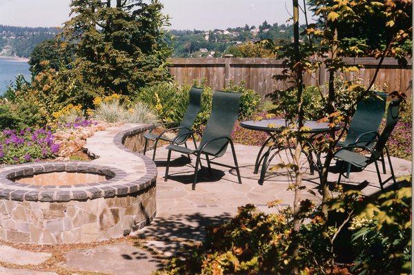 North Beach Stone Patio, Bench and Integrated Fire Pit