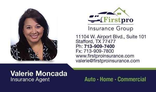 Valerie Moncada Business Card Firstpro Insurance Group