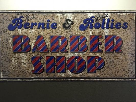 Original sign Bernie and Rollies barbershop