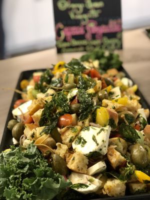 Tuscan Bread Salad with Fried Basil... taking a corporate lunch to new heights.