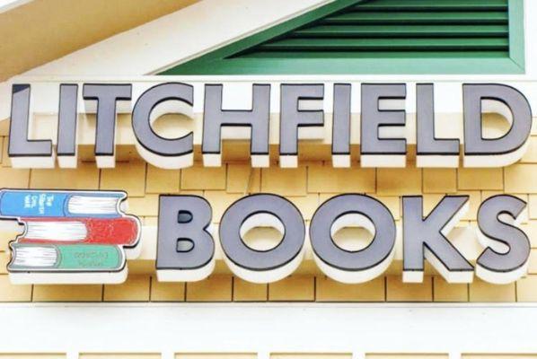 Signage outside of the Litchfield Books bookstore