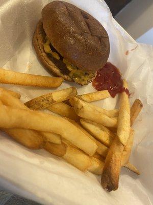 Kids cheeseburger with French fries