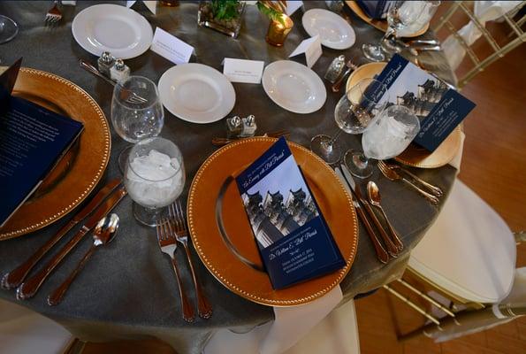 Gold Charger Plate, Westminster College. Photo Dak Dillon Photography