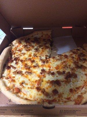 Delicious buffalo chicken pizza ... A medium is a good size