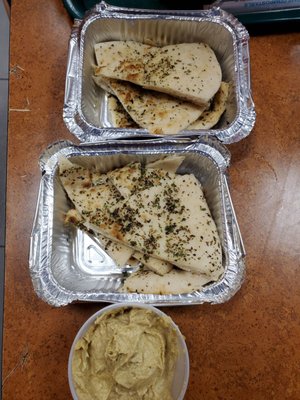 seasoned pita bread and hummus