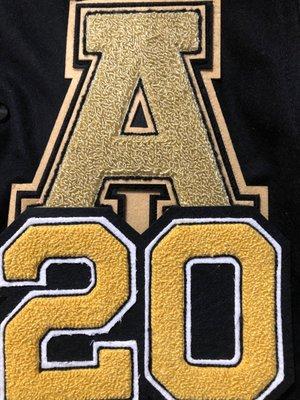 The A is our school color. The 20 along with the other patches that was sent is not what the color we selected.