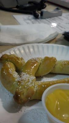 Perfect concession stand pretzel with cheese sauce