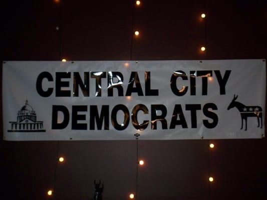 Central City Democrats banner at a event.