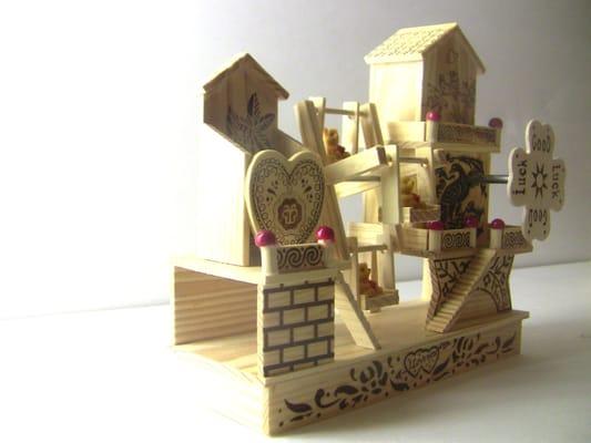 Handmade wooden good luck house (Makes cool sound when move the swing with finger tip)