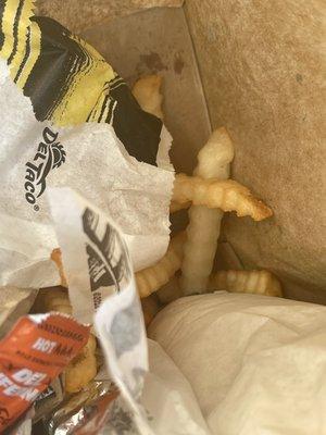 Fries thrown in the bag