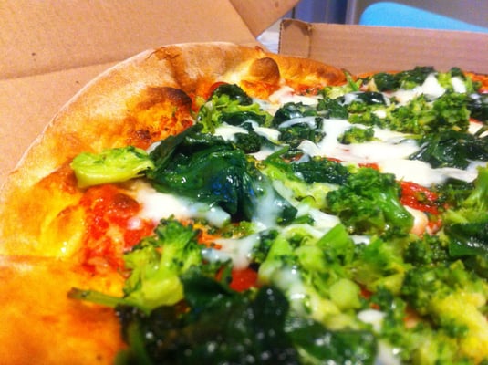 Spinach, broccoli, and pepperoni pizza... not on menu.