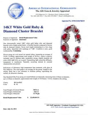 AIG Appraisal for a Ruby & Diamond Bracelet. This bracelet was appraised in the aiglabs.com offices in Newbury Park, CA