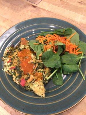 Sunday brunch Vegan Frittata w/ greens and carrots and Sesame Soy ginger dressing