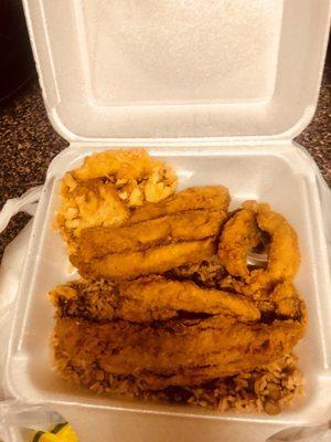 Large Whiting Platter w/Rice & Beans/Mac & Cheese