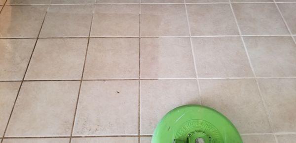 Before and After deep cleaning Tile and Grout.