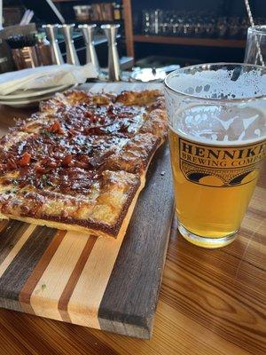 Detroit style pepperoni pizza with Battle Axe IPA