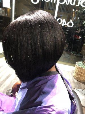 Sew-in weave bob, natural hair