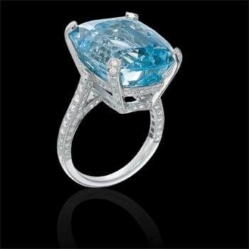 Aquamarine and diamond cocktail ring set in platinum.