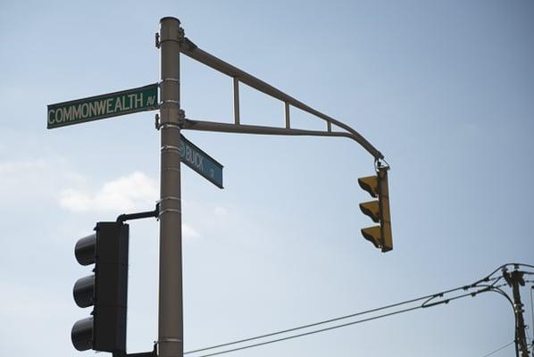 We are located on the corner of Comm Ave. and Buick St., with our entrance at the back of the building, accessible via Buick St.