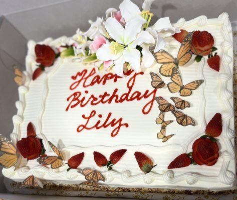 Tres Leches Cake (Butterflies and gum paste Lily's not included in order, those were my personal touch to the cake)