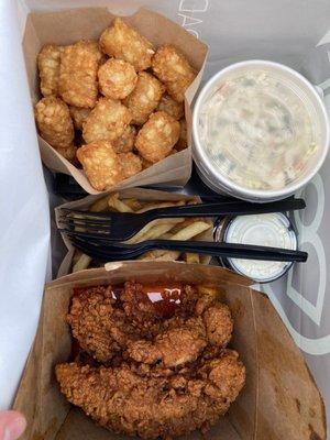 Tenders Tater Tots Fries Slaw