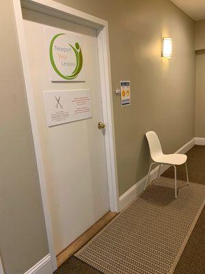 Waiting area. Shared space with Newport Yoga Lessons. Private customized lessons for beginners.