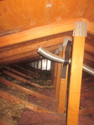 Bathroom fan vented in the attic. It should be vented outside. Troy MI Home Inspectors