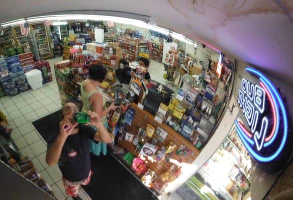 E-Z Mart & Gas station indoor panorama with cashier Dilbag Samik, August 2012