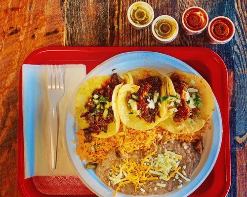 Al Pastor, Carne Asada, Barbacoa Taco Plate