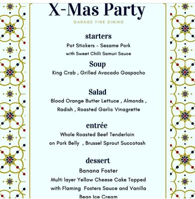 Sample menu for outdoor covid Christmas dinner.