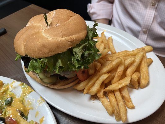 My friend's burger was huge, cooked perfectly and (he said) DELICIOUS!!!