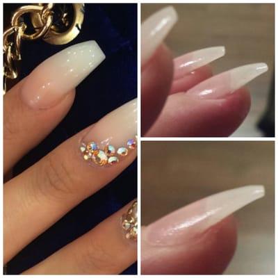 Picture on the left is what I showed them, the two pictures on the right waa the end result. Thin nails...