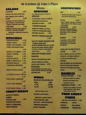 Johns place menu!