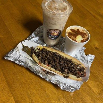 Asada dog, elote cup and Horchata. Yum!