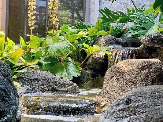 Tranquil fountain outside in courtyard