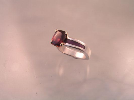 buff top garnet, sugalite inlay in silver