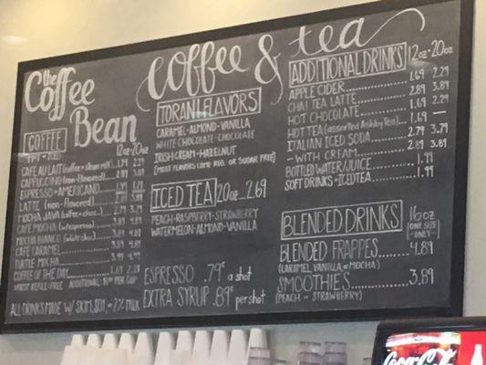 Coffee and drink menu